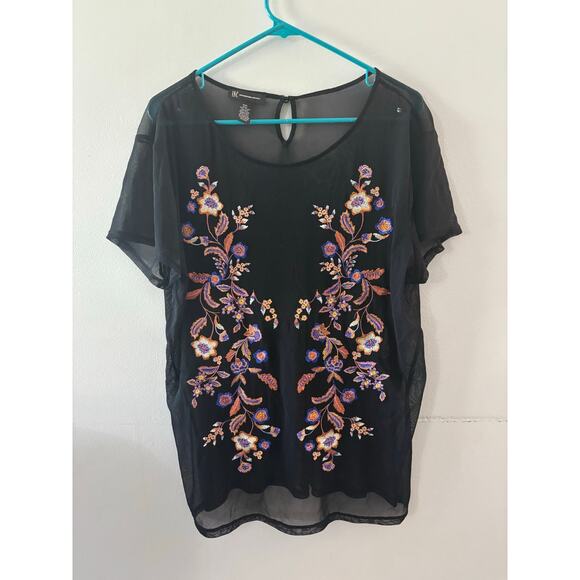 INC International Concepts Womens Sheer Embroidered Top Size XXL Black Y2K Fairy - Picture 1 of 7